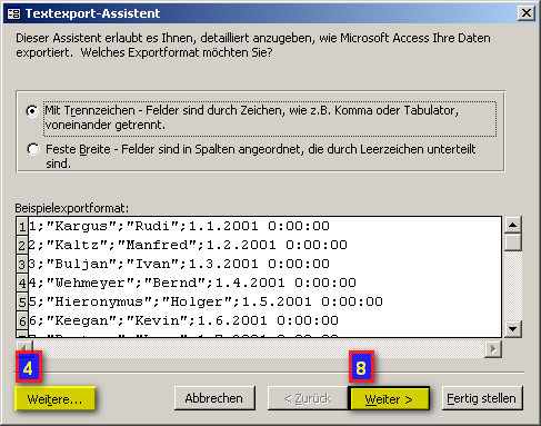 Start des Textexport-Assistenten