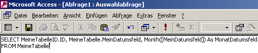 SQL-Ansicht nach Einfügen des Vorschlags