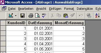 Ergebnisansicht der angep. Abfrage