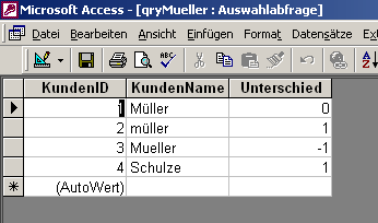 Ergebnisansicht der angep. Abfrage