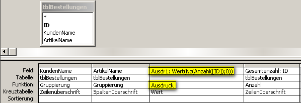 Anpassung der Crosstab-Query im Entwurf