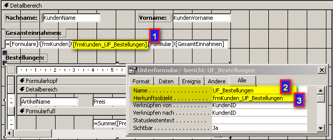 Ansicht Formular und Unterformular