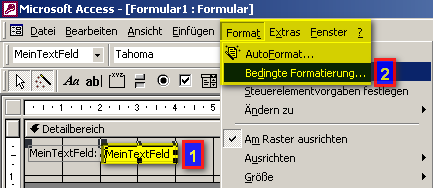 Screenshot zum Auffinden der bed. Formatierung