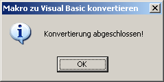 Erfolgsmeldung nach der Konvertierung